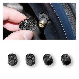4Pack Crystal Rhinestone Tire Valve Caps, Handmade Tire Valve Stem Caps, Attractive Dustproof Bling Car Accessories, Universal for Cars, SUVs, Bike, Trucks, Motorcycles (Black)