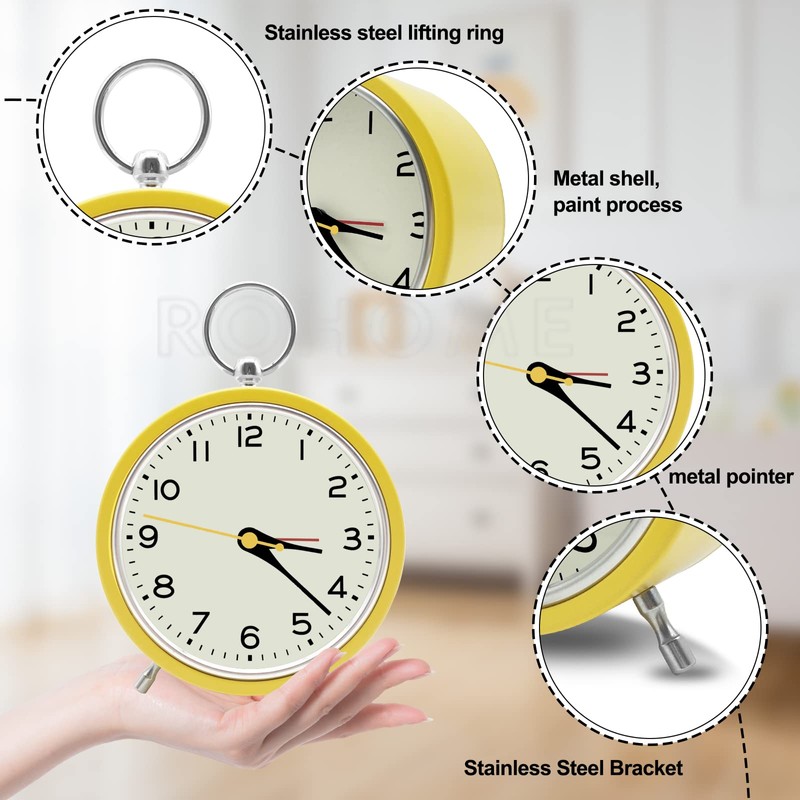 Rohome Silent Table Analog Alarm Clock No Ticking Battery Operated