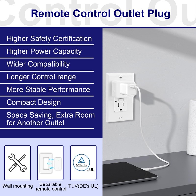 Remote Control Outlet,Greencycle 1PK Wireless Remote Control Outlet Plug,On/Off Light