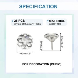 sourcing map 25 Pcs Crystal Upholstery Tacks 30mm Diamond Upholstery Nails for Sofa Furniture Bed Headboard Tufting Wall Decoration DIY Crafts
