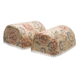 Classic Home Store Tapestry Style Pair of Round Arm Caps Lace Trim Pink Floral Sofa Furniture Cover Antimacassar (Beige)