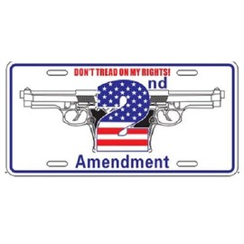Trade Winds 2ND Amendment Don't Tread ON My Rights White NRA Aluminum Embossed License Plate