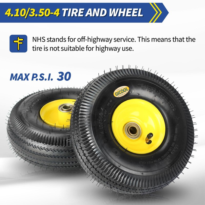 GICOOL 4.10/3.50-4 Explorer Series Rubber Tire and Wheel, with 2.25"