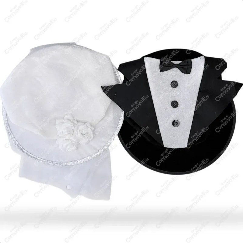 Sombrero Copa Alta Foam Novios Despedida Solteros Bodas Blanco/negro