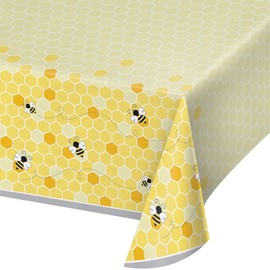 Creative Converting Bumblebee Baby Plastic Tablecloth, 54" x 102", Multi-Color