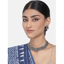 I Jewels 18K Gold & Silver Plated Traditional South Indian Style Choker Necklace Jewellery Set for Women/Girls