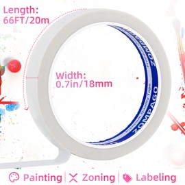 ZOMPAGO White Art Tape –Removable Low Tack Masking Tape for Craft Supplies,Picture Framing,Watercolor Painting & Education Supplies -Versatile Masking Tape & Glue Tape for Artists,0.7inx66FT
