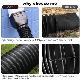 plusgutter 4 Pack Rain Gutter Downspout Extensions Flexible, Drain Downspout Extender,Down Spout Drain Extender, Gutter Connector Rainwater Drainage,Extendable from 21 to 68 Inches(Black)