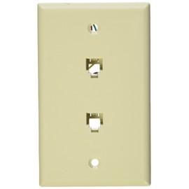 Leviton 40944-I Standard Telephone Wall Jack, 6P4C X 6P4C, Screw Terminals, Ivory