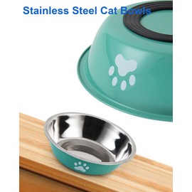 6 PCS Stainless Steel Cat Bowls, Non-Slip Stainless Cats Food Bowl Metal Cat Dishes Whisker Fatigue Kitten Plates Shallow Wide Kitten Bowls, 5.5” Whisker Friendly Food Dish (Bright Green)