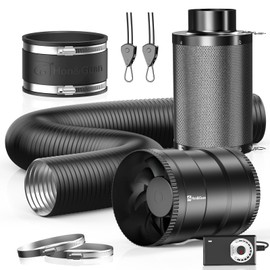 Hon&Guan 6" Air Filtration Kit: 6 Inch Inline Duct Fan with Speed Controller, 12" High Carbon Filter, 8 Ft Ducting & Rubber Coupler, Ventilation System for Grow Tents, Indoor Gardening, Hydroponics