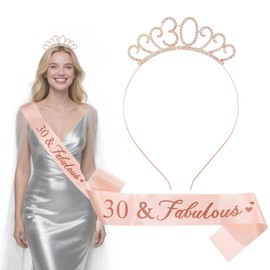 Gdrghe 30th Birthday Gifts for Women Birthday Sash and Crown Rose Gold Crystal Tiara for Women Birthday Crown Adult 30th Birthday Decorations Birthday Gift Party Accessories (30 Years Old)