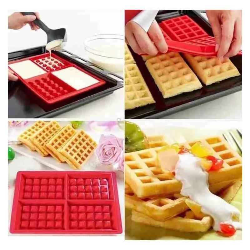 Launer Molde Silicona Wafflera 4 Cavidades Repostería Waffles 2 Pza