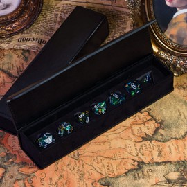 World of Dice - Spacebreaker Series - Handmade Pen and Paper Dice Set, 7 Pieces, with Pointed Edges and Corners, for Dungeons and Dragons, Shadowrun, Cthulhu, etc. (Blue & Black)