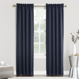 Sun Zero Easton Energy Saving Blackout Rod Pocket Curtain Panel, 40" x 63", Navy Blue