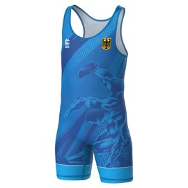 Extreme Hobby - German National Team Junior Competition Compression Suit Wrestling Singlet Blue Size 152