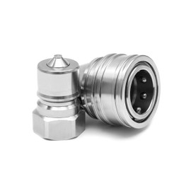 TL207 3/8" NPT ISO 7241-B STAINLESS STEEL Hydraulic Coupler Set Poppet Bobcat Skid Steer Coupling with Dust Caps, 3/8 Body