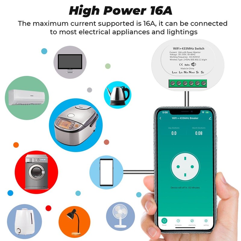 Acmerota WiFi Smart Switch Relay Power Statistics Mini WiFi Smart