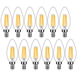 Yochoice 12-Pack Dimmable E12 LED Candelabra Bulbs 40Watt Equivalent, 2700K Warm White, 450Lumens, 4W B11 Vintage Chandelier Light Bulbs, LED Filament Clear Glass Candle Lamp for Ceiling Fan Home Decor1