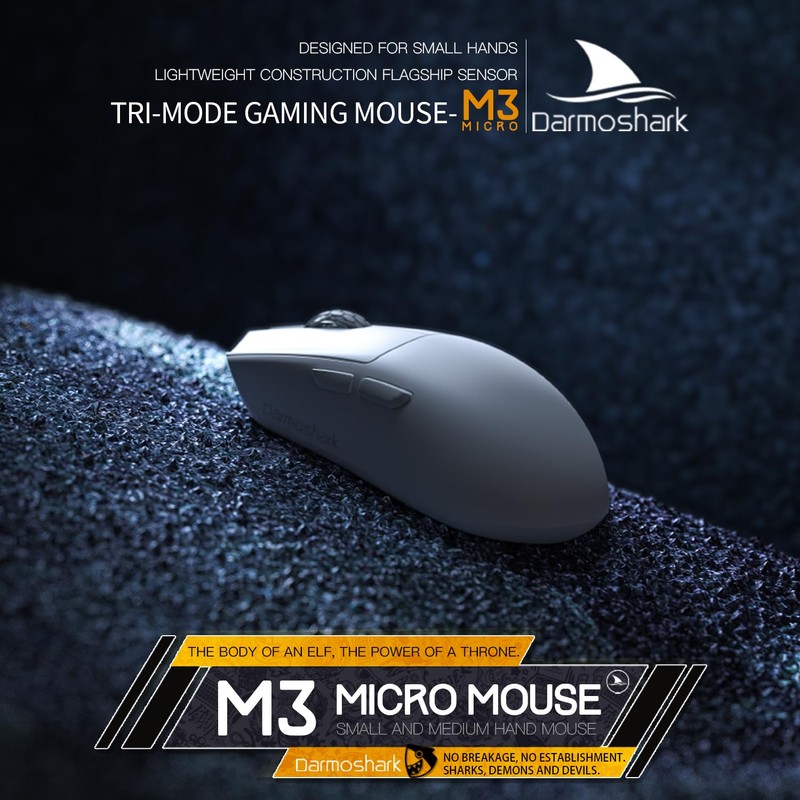 Darmoshark M3micro Wireless Gaming Mouse,Tri-Mode 2.4G/USB-C/Bluetooth Mouse Up to 26000DPI,PAW3395