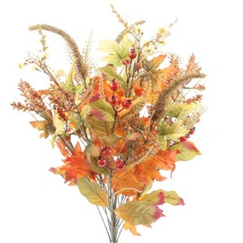 Admired By Nature Artificial Autumn Flower Maple Leaves Berries Fall Festive Harvest Foliage Cemetery Flowers for Grave Home Office Wedding Thanksgiving Fall Floral Arrangements, 25", Orange/Green Mix