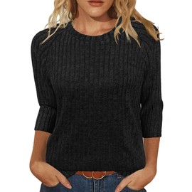 JomeDesign Long Sleeve Shirts for Women Crew Neck Fall Outfits for Women Black