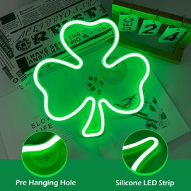InnovTools Shamrock Neon Sign, St. Patrick's Day Decorations with USB/Battery Powered, LED Clover Lucky Green Neon Lights for Man Cave Bar Pub Home Party Room Wall Decor(Clover)