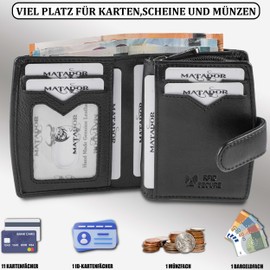 MATADOR Valencia Leather Purse Women's Medium Size with Elegant Gift Packaging Leather Purse Women's Medium Purse Women's RFID Purse Women's Leather Purse Women's Medium Size, Black Nappa, Minimalist