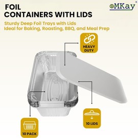 eMKay® Pack of 10 Aluminium Foil Containers with Lids – 1.5 Litre Reusable Foil Trays for Food – Oven & Freezer Safe Tin Containers – For Baking, Cooking, Meal Prep, Takeaway, Storage & Catering