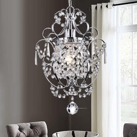 FLSFU Mini Chandelier Light Fixture,Modern Chrome Crystal Ceiling Light Fixtures 1 Light Small Chandeliers for Bathroom,Farmhouse Pendant Lighting for Girls Room Dining Room Closet Kitchen Island