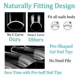 BlueZOO Soft Gel False Nail Tips 3 Styles Kit - Medium Almond, Square and Ballerina, 360PCS Pre-shaped Half Matte Full Cover Acrylic Nail Tips, Nail Extension DIY Manicure Salon Home, 12 Sizes,BlueZOO