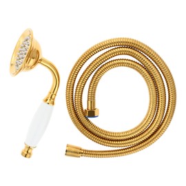 DRELD 2 Pieces Retro Shower Set, 1 x Stainless Steel Hand Shower with 1 x 1.5 m Hose, Nostalgia Gold Shower Set, Stainless Steel Retro Shower Head Hand Shower Set (Gold)
