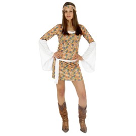 Foxxeo 40138 | Beautiful Ladies Hippie 70s Dress Fancy Dress Costume Party Flower Power Size S – XL, s