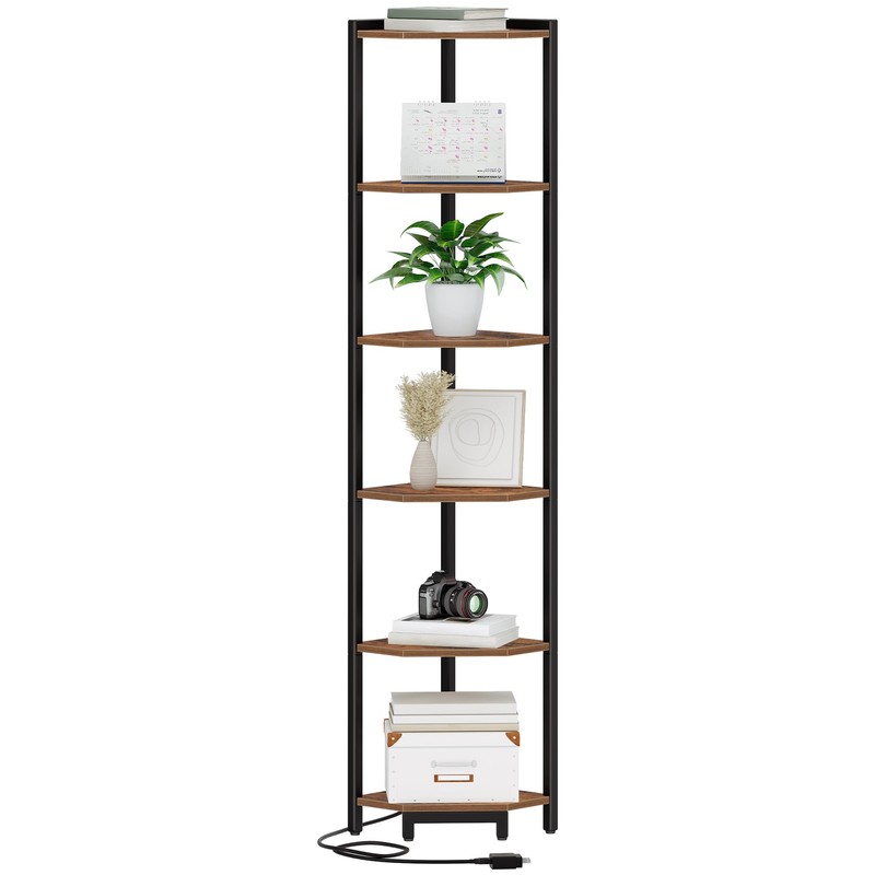 Hzuaneri Corner Shelf with LED Light, 6-Tier Corner Bookshelf, Tall