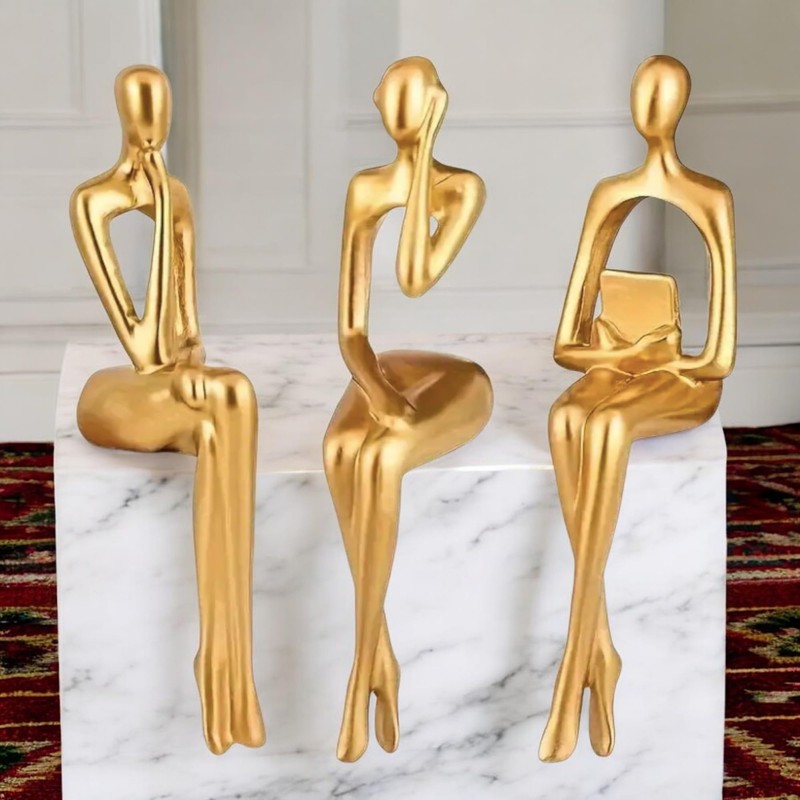 3-Pcs Thinker Statues Resin Sculptures, Modern Abstract Home Decor Ornaments,