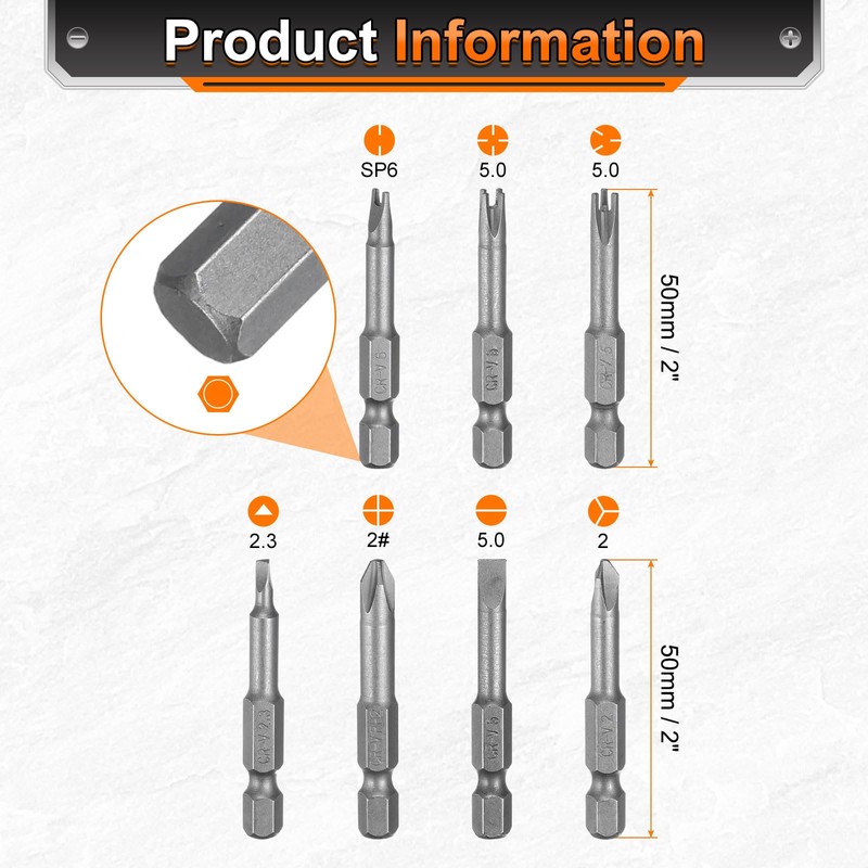 HARFINGTON 7pcs Magnetic Special Shaped Screwdriver Insert Bits Set Phillips/Slotted/U-Type/Y-Type/Triangle/Inner