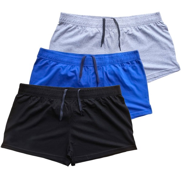 Muscle Alive Mens Bodybuilding Shorts 3" Inseam Cotton Size XL Black Blue and Gray 3 Packs