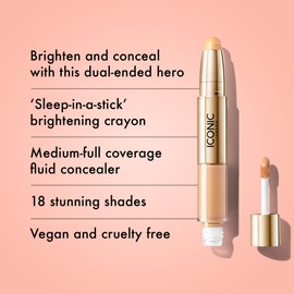 ICONIC LONDON Radiant Concealer & Brightening Duo | Creamy Liquid + Brightening Crayon Dual Ended Concealer, Cruelty Free, Vegan Makeup (Neutral Light) 0.08 oz
