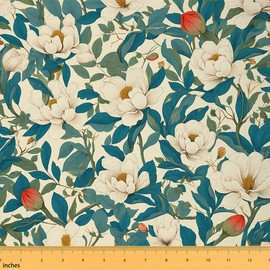 Erosebridal Vintage Floral Leaves Upholstery Fabric, Garden Botanical Indoor/Outdoor, Spring Craft Patchwork Decorative Fabric, Blue Yellow Red, 1 Yard