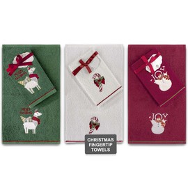Classic Turkish Towels Christmas Set - 6 Pieces Cute Embroidered Christmas Fingertip Towels, Fancy Holiday Finger Hand Towels, Seasonal Turkish Combed Cotton Kitchen Towels | Llama Christmas Set