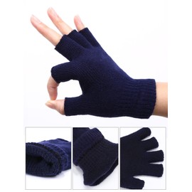SATINIOR 2 Paar Unisex Halbe Fingerhandschuhe Winter stretchy Stricken Fingerlose Handschuhe in Gemeinsamen Größe (Navy blau)