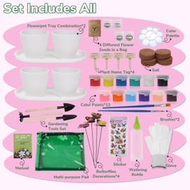 Paint & Plant Flower Gardening Kit with 4 Pots - Kids Gardening Set Ages 8-12, Spring Arts & Crafts Activities Kits, Educational Birthday/Easter Gifts for Boys & Girls Ages 5 6 7 9 10 11