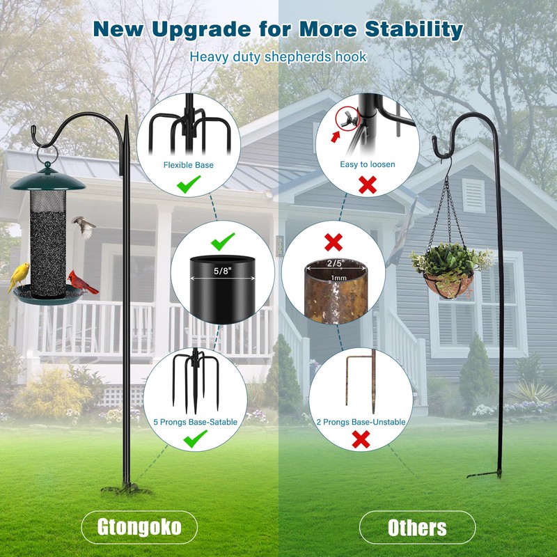 Gtongoko 63 Inch Shepherds Hooks for Outdoor with 5 Prongs