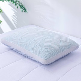 Shredded Memory Foam Cooling Soft Bamboo Viscose Pillow Queen Size, Adjustable Hypoallergenic Hotel Quality Pillow for Side, Back, Stomach Sleeper, Oeko-TEX Certified