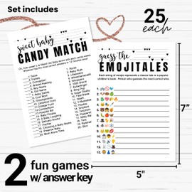 Black and White Baby Shower Game Bundle Set Hilarious Candy Matching and Guess The Storybook Emoticons Activity, 2 Designs on Double Sided Cards, Gender Neutral Modern Minimalist Theme, 25 Pack