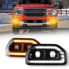 PGTOPONE Switchback White/Amber LED Front Bumper Light Daytime Running Lamp Amber Sequential Turn Signal Light Compatible with Ford Ranger 2023 2024 2025 Lariat XL XLT Replacement OEM Fog light