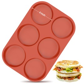 Ocmoiy 4 Inch Silicone Egg Mold for Breakfast Sandwiches, 1 Pack Non-Stick Silicone Jumbo Muffin Top/Hamburger Bun Pan Eggs Bites Mold for Oven Baking Egg Patty, Pancake, Frittata