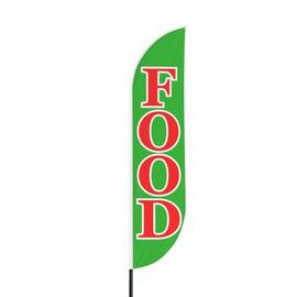 Food Sign feather flag Pole Mount for Outdoor by Mavis Print | 15 FEET Long Polyester Outdoor Banner Flag with Pole Kit for Easy Hang | HD Print Swooper Flag Pole Mount for Food Advertising