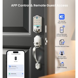 Veise Fingerprint Smart Front Door Lock Set, App Control, Keyless Entry Door Lock with Handle, Smart Deadbolt, Emergency Power Port, Touchscreen Keypad, Auto Locking, Easy Install, Satin Nickel