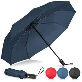 NINEMAX Compact Travel Umbrella Windproof Strong Folding,Small Automatic Umbrellas Wind Resistant with Case - Foldable Umbrellas for Women Handbag Size (Navy Blue)